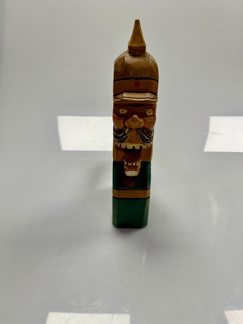 Vintage Carved Wood Soldier Nutcracker Pickelhaube Folk Art 10 Inch